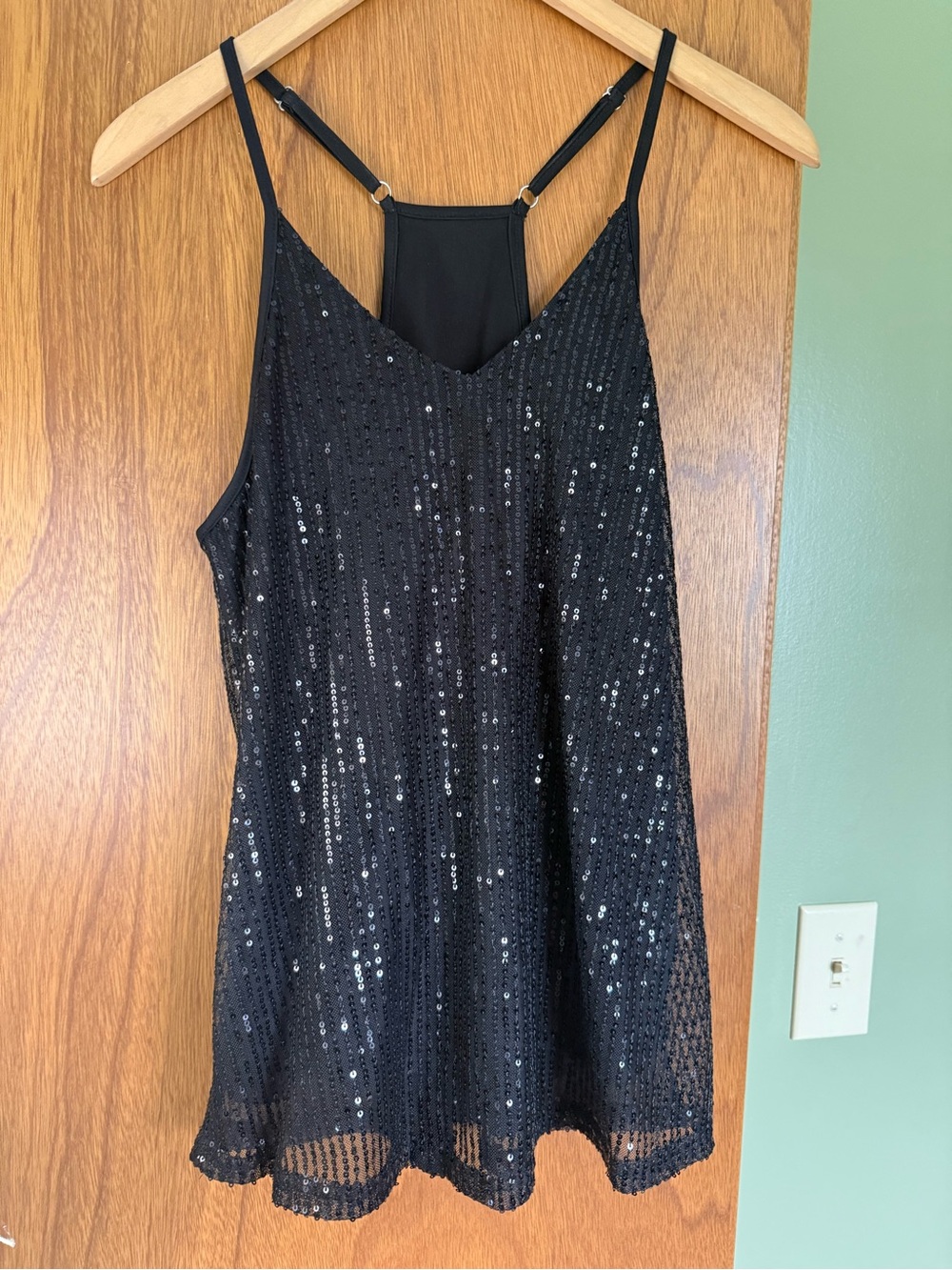 Black Sequin Spaghetti Strap Tank Top